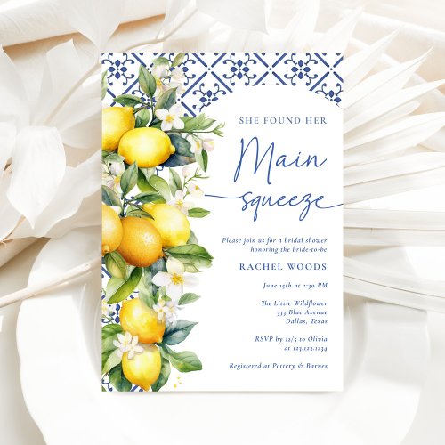 Mediterranean Lemon Main Squeeze Bridal Shower Invitation