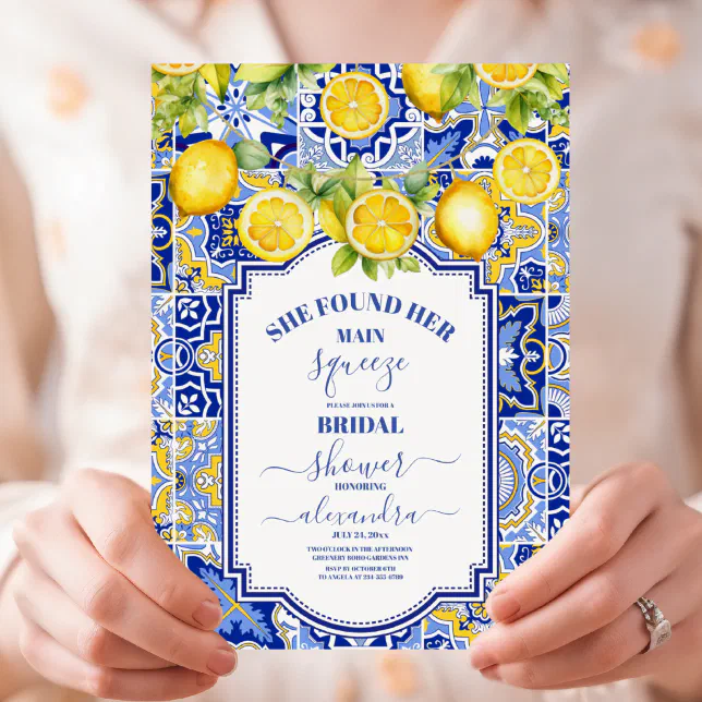 Mediterranean Lemon Main Squeeze Bridal Shower Invitation | Zazzle