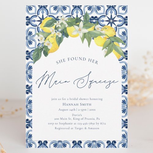 Mediterranean Lemon Main Squeeze Bridal Shower Invitation