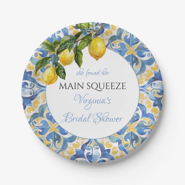 Mediterranean Lemon Main Squeeze Bridal Shower Paper Plates (Front)