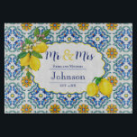 Mediterranean Lemon Mr & Mrs Gift for Newlyweds Cutting Board<br><div class="desc">Celebrate the newlyweds with this stunning Mediterranean Lemon Mr & Mrs Cutting Board! This personalized wedding gift features a beautiful Mediterranean-inspired design with vibrant blue and yellow tones, floral motifs, and the classic "Mr & Mrs" script. Perfect for serving up a charcuterie spread or displaying cheeses, this cutting board is...</div>