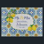Mediterranean Lemon Mr & Mrs Gift for Newlyweds Cutting Board<br><div class="desc">Celebrate the newlyweds with this stunning Mediterranean Lemon Mr & Mrs Cutting Board! This personalized wedding gift features a beautiful Mediterranean-inspired design with vibrant blue and yellow tones, floral motifs, and the classic "Mr & Mrs" script. Perfect for serving up a charcuterie spread or displaying cheeses, this cutting board is...</div>