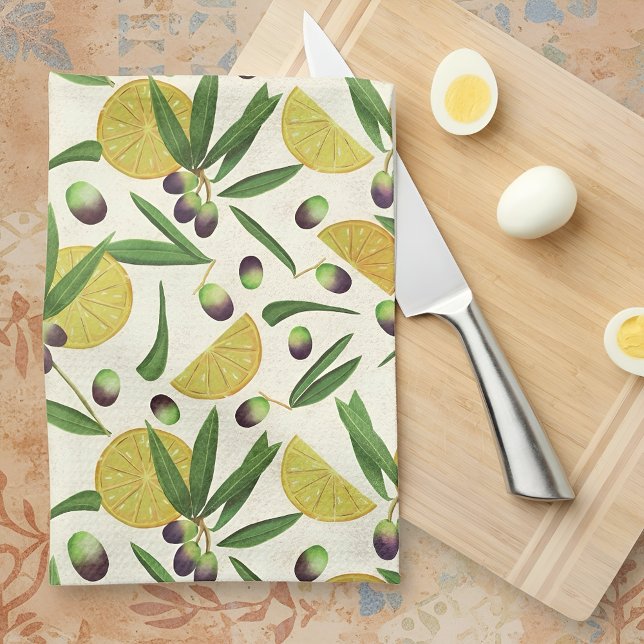 Mediterranean Lemon Olive Pattern Kitchen Towel (Creator Uploaded)