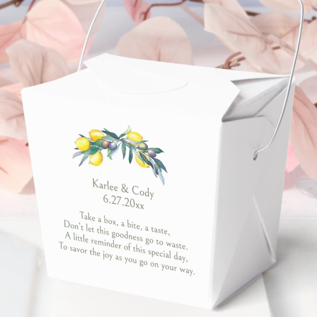 Mediterranean Lemon & Olive Take Me Home Leftover  Favor Boxes (Creator Uploaded)