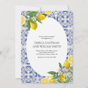 Mediterranean Lemon Photo Wedding Engagement Party Invitation
