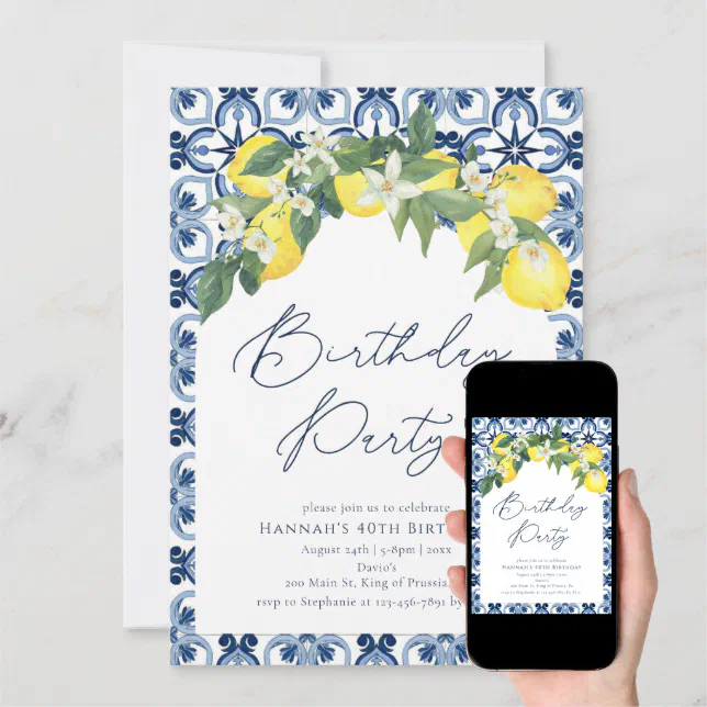 Mediterranean Lemon Positano Birthday Invitation | Zazzle