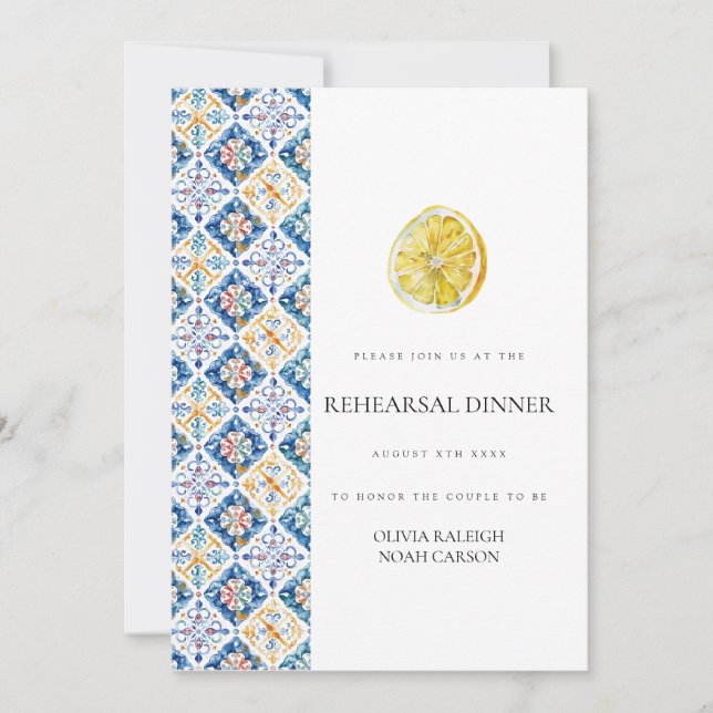 Mediterranean Lemon Rehearsal Dinner Invitation (Front)