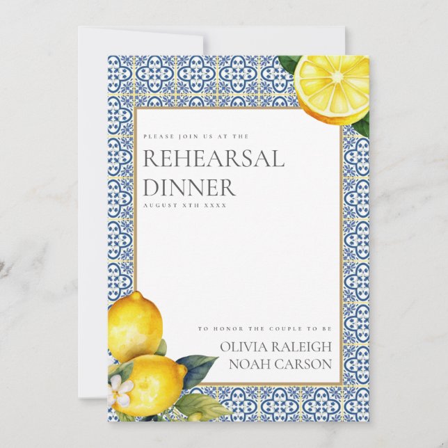 Mediterranean Lemon Rehearsal Dinner Invitation (Front)