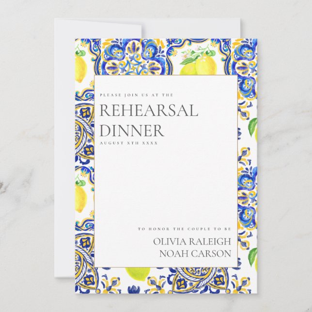 Mediterranean Lemon Rehearsal Dinner Invitation (Front)