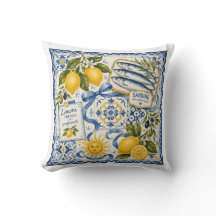 Mediterranean Lemon Sardine Tile Throw Pillow