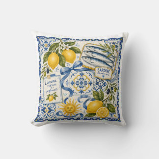Mediterranean Lemon Sardine Tile Throw Pillow