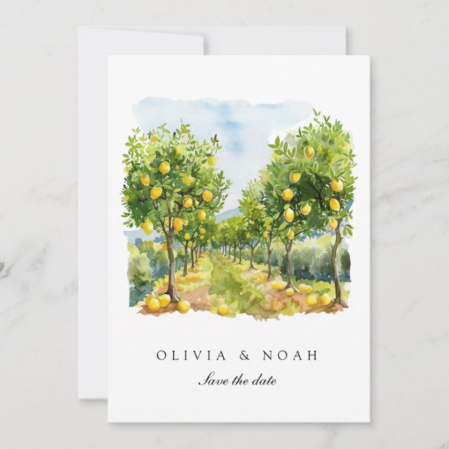 Mediterranean Lemon Save The Date Wedding Card (Front)