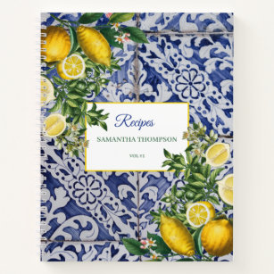 Mediterranean Lemon Summer Portuguese Tiles Recipe Notebook