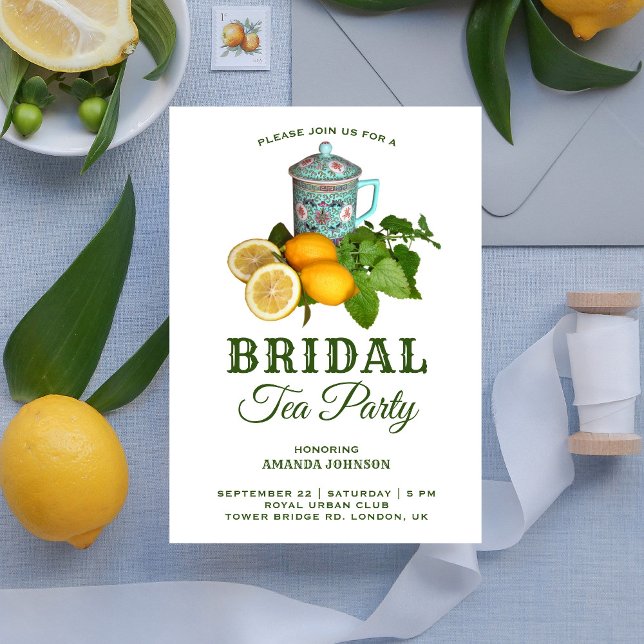 Mediterranean Lemon Tea Party Bridal Shower Invitation (Creator Uploaded)