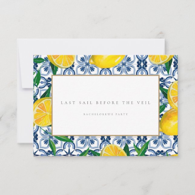 Mediterranean Lemon Tile Bachelorette Party Card (Front)