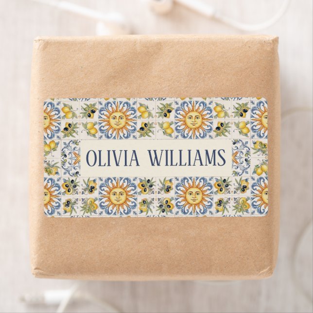 Mediterranean Lemon Tile Italian Coastal Design Label (Insitu)