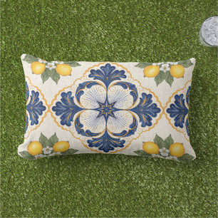 Mediterranean Lemon Tile Italian Talavera Lumbar Pillow