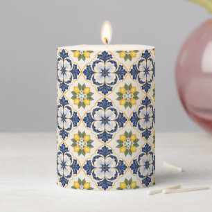 Mediterranean Lemon Tile Italian Talavera Pillar Candle