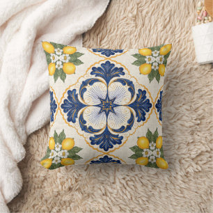 Mediterranean Lemon Tile Italian Talavera Throw Pillow
