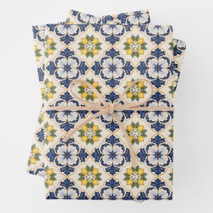 Mediterranean Lemon Tile Italian Talavera Wrapping Paper Sheets