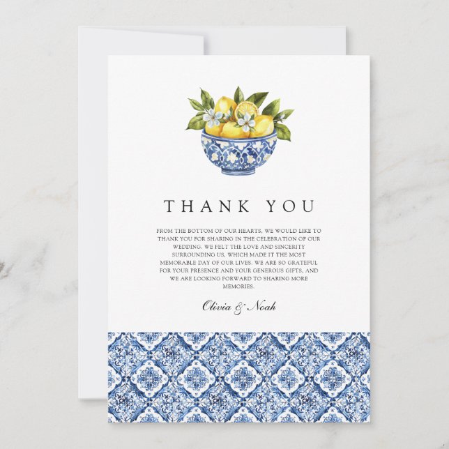Mediterranean Lemon Tile Thank You Card (Front)