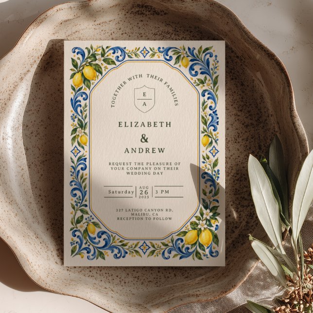 Mediterranean Lemon Tile Wedding Invitation (Creator Uploaded)