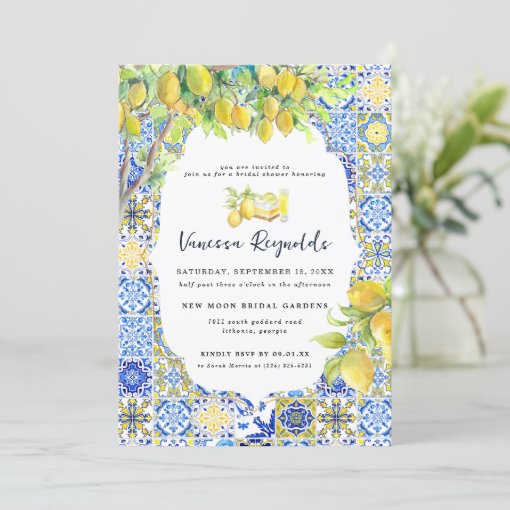 Mediterranean Lemon Tiles | Bridal Shower Invitation | Zazzle