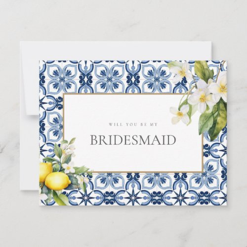 Mediterranean Lemon Tiles Bridesmaid Proposal Card