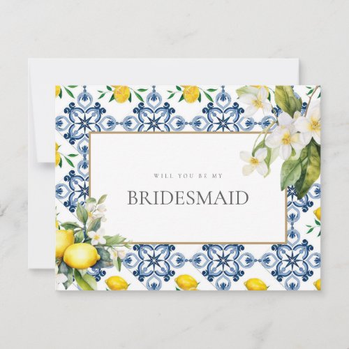 Mediterranean Lemon Tiles Bridesmaid Proposal Card