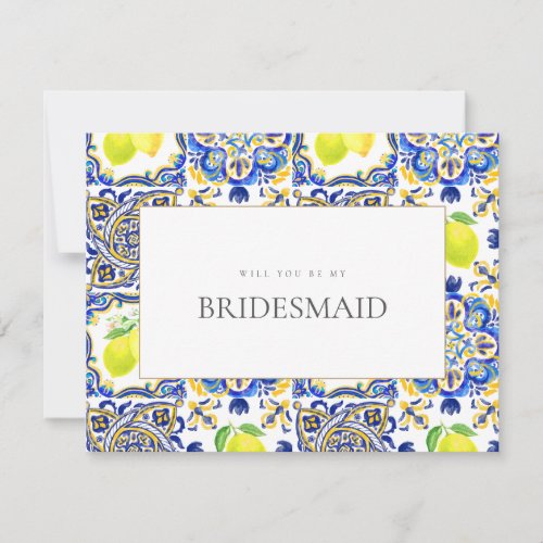 Mediterranean Lemon Tiles Bridesmaid Proposal Card