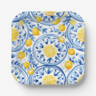 Mediterranean Lemon Tiles Paper Plates