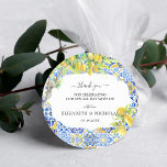 Mediterranean Lemon Tiles | Wedding Favor Classic Round Sticker<br><div class="desc">Add a special touch to envelopes, goodie bags, handmade treats, and more with our elegant lemon tile stickers. Add your custom wording to this design by using the "Edit this design template" boxes on the right hand side of the item, or click the blue "Customize it" button to arrange the...</div>