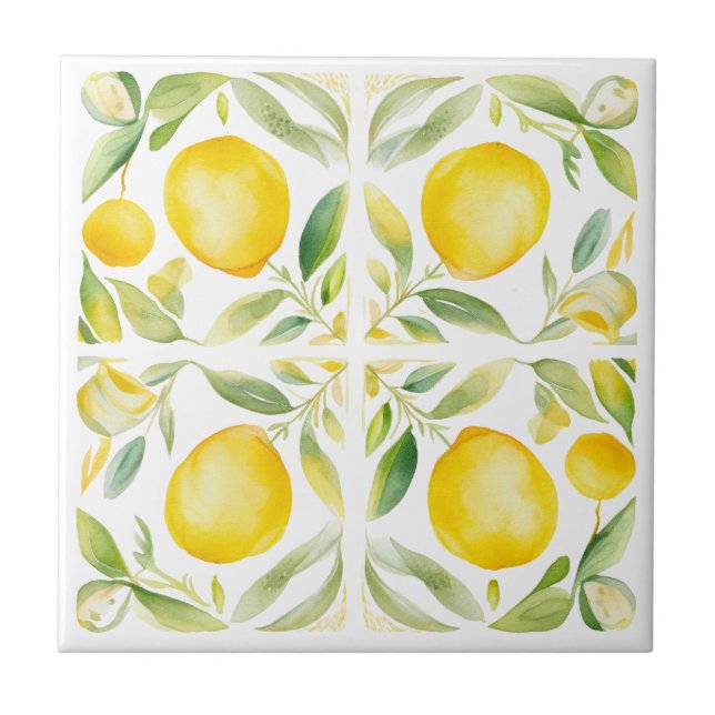 Mediterranean Lemon Tuscany Design Ceramic Tile (Front)