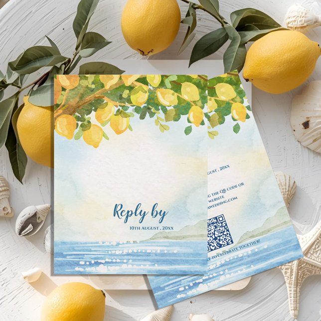 Mediterranean Lemon Watercolor Wedding Reply By RSVP Card (Mediterranean Lemon Watercolor Wedding Reply By RSVP Card)