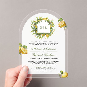 Mediterranean Lemon Wedding Acrylic Invitations