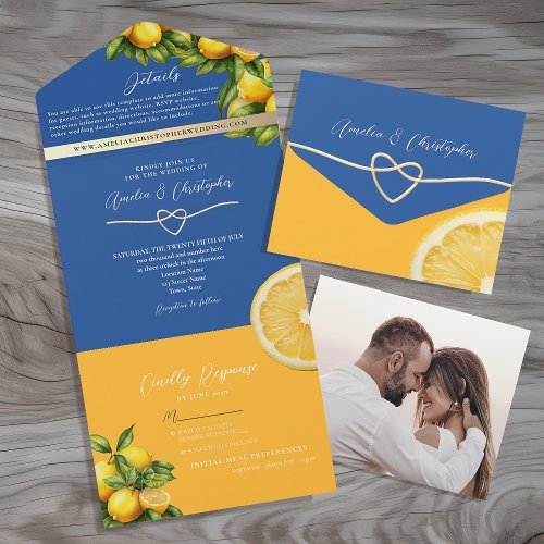 Mediterranean Lemon Wedding All In One Invitation