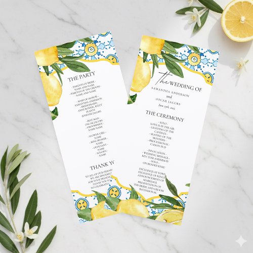 Mediterranean Lemon Wedding Ceremony Program |