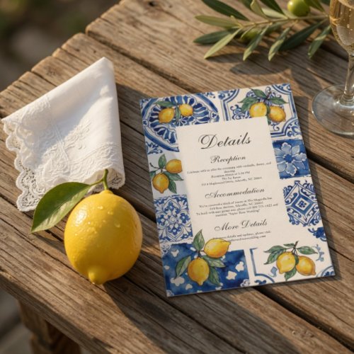 Mediterranean Lemon Wedding Details Card
