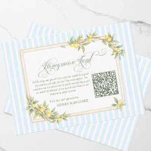 Mediterranean Lemon Wedding Honeymoon Fund QR Code Enclosure Card