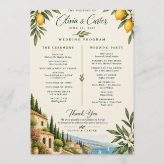 Mediterranean Lemon Wedding Program | Italian Vill