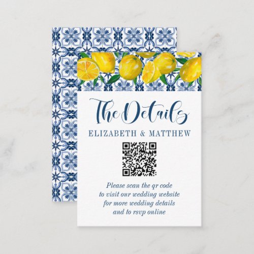 Mediterranean Lemon Wedding QR Code Wedding Enclosure Card