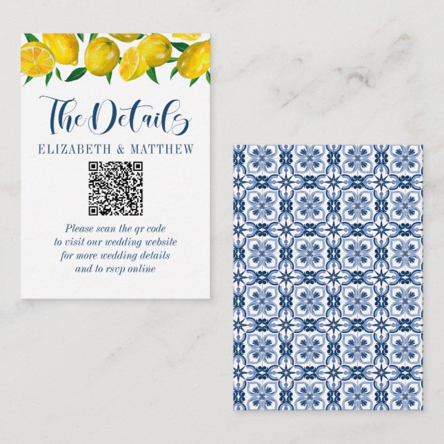 Mediterranean Lemon Wedding QR Code Wedding Enclosure Card (Front/Back)