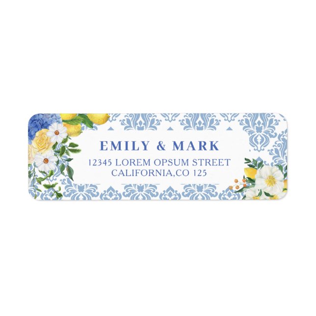 Mediterranean Lemon Wedding Return address Label (Front)