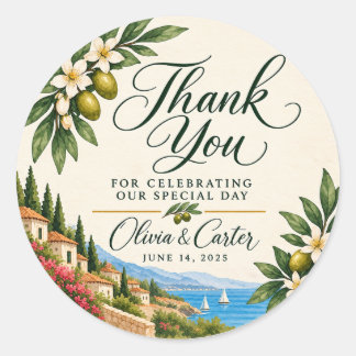 Mediterranean Lemon Wedding Thank You Sticker | It