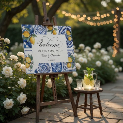 Mediterranean Lemon Wedding Welcome Sign  Blue