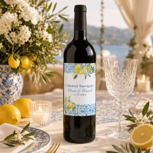 Mediterranean Lemon Wedding Wine Label