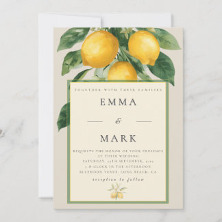 Mediterranean Lemon with QR Code | Beige Invitation