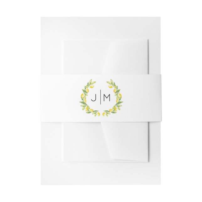 Mediterranean Lemon Wreath Botanical Wedding Invitation Belly Band (Front Example)