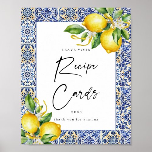 Mediterranean LemonaBridal Shower Recipe Card Sign