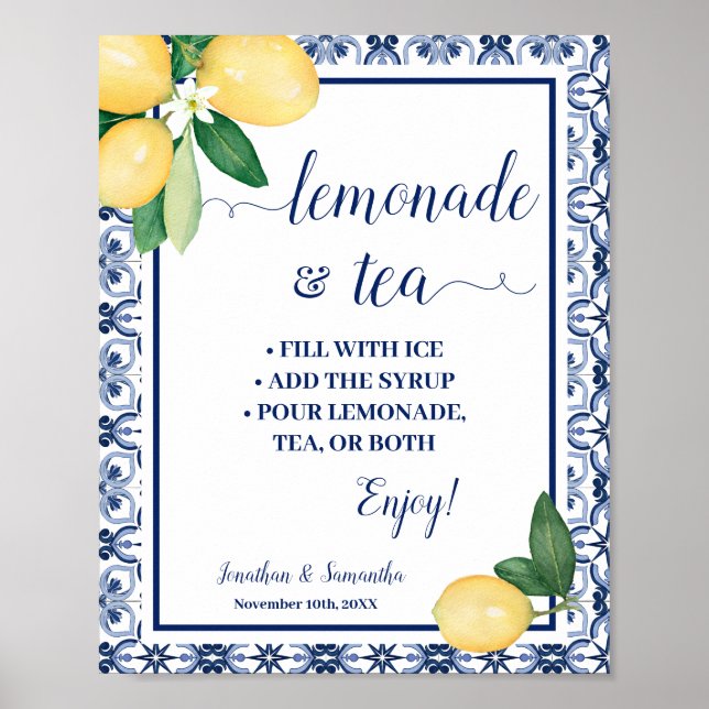 Mediterranean Lemonade & Tea Bar Wedding Shower Poster (Front)